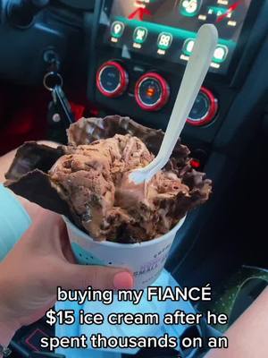 A post by @keccaadams17 on TikTok caption: he asked me not to post this…. but it was too good not to share💍🍦💸 #engagement #fyp #humor #Love #loml💍