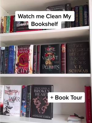 A post by @the_mysterious_me0 on TikTok caption: This is Your Sign to Clean Your Bookshelf #BookTok #books #sixofcrows #tiloal #sjm #kotw #clean #bookshelf #booktour #tour