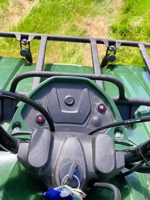 A post by @metalmaker on TikTok caption: My own son crashed the jeep into the tractor. 😢 #jeep #quad #tractor #kabota #farmlife #farm #crash