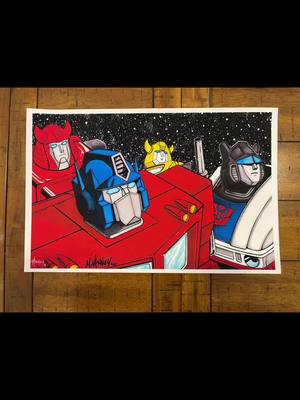 A post by @stormyfires on TikTok caption: Scooped up thiz awesome signed art from the talented @Matthew Atchley . Go check him out! #fyp #autobots #transformers #bumblebee #rollout #1bee2rule #camaro #bayformers #mandalorian #toombstone #spawn