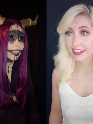 A post by @n3phillim on TikTok caption: So pre pregnancy/covid, I made another character calledEvelyn, who would be Amalie's lightcounterpart' im hoping to develope more of a story with them both a opinions? #demon #cosplay #amaliedemon #fx#comeback #lightandshadow