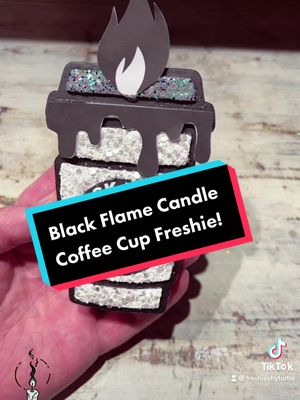 A post by @freshiesbyturtle on TikTok caption: Black Flame Candle Coffee Cup Freshie! #hocuspocus #hocuspocus2 #carfreshies #freshies #freshiesinthemaking #HowTo #fypシ