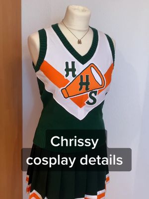 A post by @quialastaris on TikTok caption: Closer look at my Chrissy cosplay!  🥰 #chrissycunningham #chrissycosplay #strangerthings #strangerthingscosplay #eddiemunson