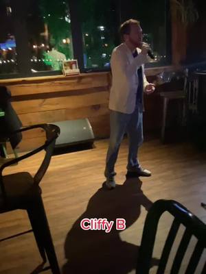 A post by @michaeleaborn on TikTok caption: Video Game Designer Clifford Bleszinski rocking it out tonight! #karaoke #singing #fyp