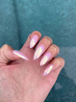 A post by @achiquepeek on TikTok caption: Obsessed is an understatement #chrome #chromenails #haileybiebernails #haileybieber #funnybunny #nails