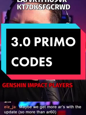 A post by @mrdandandan on TikTok caption: Genshin 3.0 Special Program Primo Codes - Use them before they expire #genshinimpact1 #genshinimpactplayers #sumeru #sumerugenshinimpact #genshintips #genshinnews