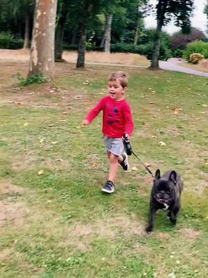 A post by @delphine.lb on TikTok caption: Ce qui devait arriver, arriva 😂 #mereindigne #bouledoguefrançais #chien #lapetitemaisondanslaprarie #enfant #rire #parc #famille #balade #bisousol 