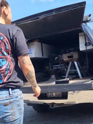 A post by @kathheb on TikTok caption: this one goes out to the girls, go show the world you can. #farrier #hardwork #truck #worksetup #horses #trollclothing #bluecollar #handmade #custom