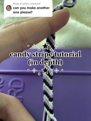 A post by @bracelets.by.izz on TikTok caption: Replying to @hello hopefully this tutorial is more helpful!! i have a knots tutorial up on my page // #tutorial #friendshipbracelets #candystripebracelet #embroideryfloss #michaels #foryou #fypp #viral #foryoupage #fyp