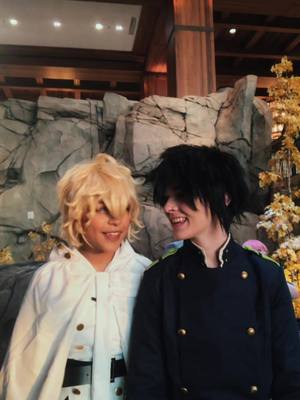 A post by @nothink.cos on TikTok caption: WE LOOK SO COOL!!!!!!!!!#ndk2022 #mika #yuu #yuuchiro #mikayuu #mikayla #serephoftheend #serephoftheendcosplay