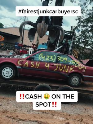 A post by @brpictures on TikTok caption: BUYING ALL JUNK CARS UPSTATE GREENVILLE AREA. NO KEY. NO TITLE. NO PROBLEM 💪🏼 TOWING IS ALWAYS FREE 🤑