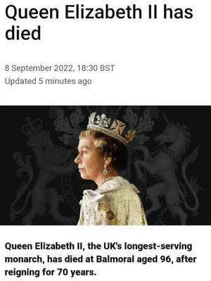 A post by @newsforthereal on TikTok caption: Queen Elizabeth has died #queen #queenelizabeth #fyp