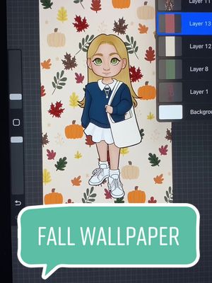 A post by @sydsdoodles on TikTok caption: Is it weird to have myself as my screensaver? 🤔 #art #digitalart #procreate #autumn #wallpaper 