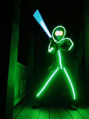 A post by @keeshigs on TikTok caption: This thing #glowyzoey #glowstickman #fyp #dodge