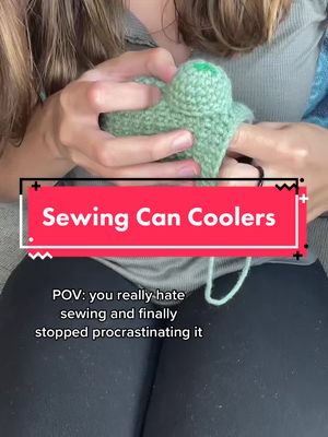 A post by @amis.by.amy on TikTok caption: Sewing together a set of green beer koozies #crochet #crochettiktok #beerkoozies #beer #party #college