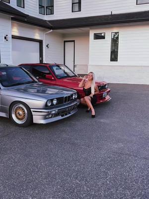 A post by @dazhkatk on TikTok caption: Some gorgeous cars… little bts #e30 #bmw #bimmer #photoshoot #cartiktok #m3 #cargirl  