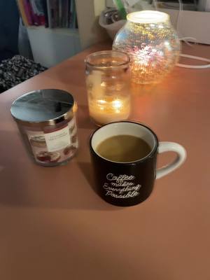 A post by @gingermomof4 on TikTok caption: #morningvibes #coffee #candles #oldschoolmusic #slimshady #eminem 