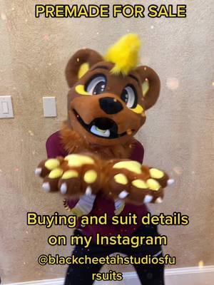 A post by @blackcheetah905 on TikTok caption: HONEY BEAR PREMADE FOR SALE! LOOKING FOR A FOREVER HOME! 🐝 🐻 #furry #fursuit #fursuiter #fursuitmaker #foryoupage #fursuitmaking #fyp #featureme #viral #foryou 