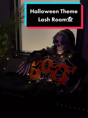 A post by @mixxbabyy on TikTok caption: My Halloween theme lash room 👻🎃  #halloween #lashroom #dmvlashes #lashtech #fyp #explore #lashhroomdecor 