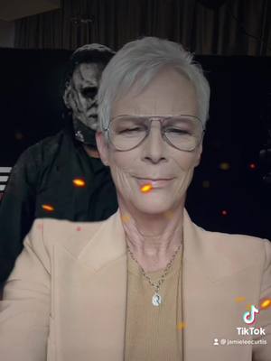 A post by @jamieleecurtis on TikTok caption: Come get me. #HalloweenEnds in Theaters and streaming on Peacock this Friday! 🎃 🔪