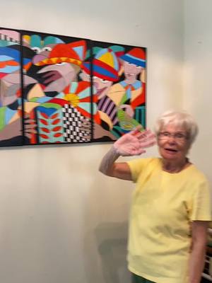 A post by @mentalmeanderingsart on TikTok caption: Grandmas new triptych painting🤩🎨 #art #grandma #trend #artist #youtube 