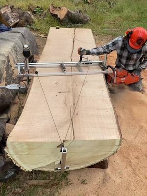 A post by @designedwithpurpose on TikTok caption: Finally got to milling this last log and moving everything out. Over 3 tons of wood! Looking forward to making some large tables out of these. Middle sections are very clear straight grain with beautiful medullary rays on the quarter sawn sections. 