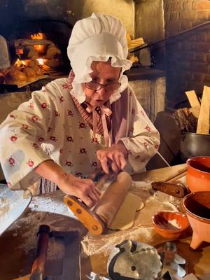 A post by @oldsaleminc on TikTok caption: Welcome back to Winkler Bakery at Old Salem! 🥰 Sis. Deborah says hi! #cookiedough #rollingpin #18thcentury #baking #bakery #WinklerBakery #OldSalem #museumtok #livinghistory #cooking #moraviancookies #museum #history #LearnOnTikTok #relaxing 