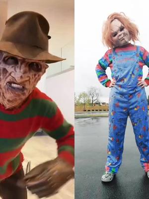 A post by @itsschucky on TikTok caption: #duet with @fredsnightmares #crocdaycrocs #crocs #halloween #itsschucky #chucky @trickortreatstudios @spirithalloween @crocs #chuckycroccin 