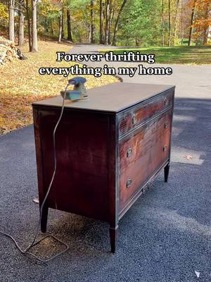 A post by @lea_lostt on TikTok caption: Forever finding furniture on fb marketplace and then giving it my own twist. I loved the look and feel of this originally but it was in such bad shape that I opted to paint it black while keeping the top its original color. I think its missing something still but not entirely sure what 🧐 #homeimprovementonabudget #DIY #victoriangoth #gothicdecor #beforeandafter #fbmarketplace #thrifted #furnitureflip 