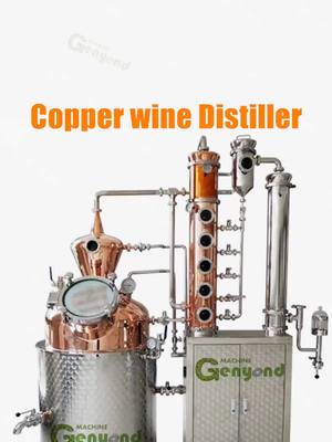 A post by @genyondmachinery on TikTok caption: Copper wine distiller Distilling Still Distillation Column Alcohol Alembic Whisky Rum Gin Vodka Brandy Spirit Wine Distillery Equipment Distiller