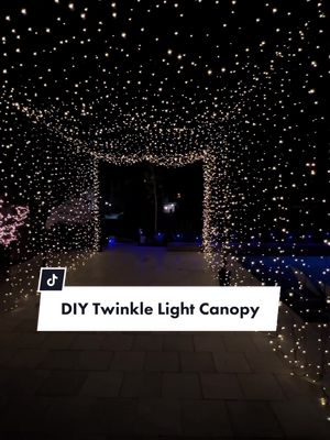 A post by @charlene_sutton on TikTok caption: Two days, 13 PVC pipes, almost two thousand feet of lights, and a million times of me going up & down a ladder. It was all so worth it in the end for our engagement party 🥹 #DIY #lightcanopy #engagementparty #weddinglights #wedding #twinklelights #twinklelighttent #dinnerparty 