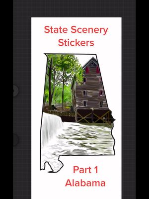 A post by @paintingwithk on TikTok caption: a beautiful start with Alabama🌳🌊 #statescenerystickers #fyp #viral #stickerdrawers 