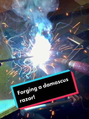 A post by @1200degreesvs on TikTok caption: Part one of forging a damascus razor! #repost #forging #glowing #steel #handcraft #DIY 