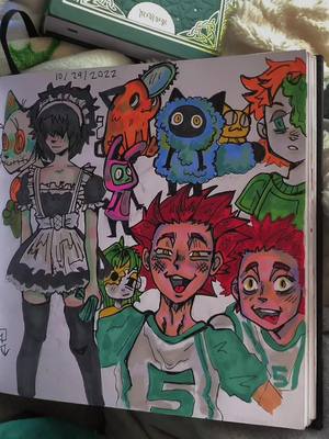 A post by @glitchet on TikTok caption: Most of the art i referenced looking at Pinterest art. Just drawing what I like#fyp #art #artdump #doodles #alcoholicmarker #markers #fanart #animeart #animecharacters #narutoart #traditional #shakyhands  