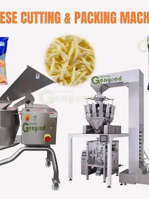 A post by @genyondmachinery on TikTok caption: Automatic mozzarella cheese grater cheese shredding stick cutting weighting packing machine. #genyond #cheesepacking #cheesecutting #cheeseshredder