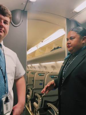 A post by @shookeric on TikTok caption: who let us work together #flightattendant #flightattendantlife #dayinthelifeofaflightattendant