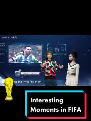 A post by @emilyofficial2022 on TikTok caption: There’s so many “movie stars” having excellent performance in FIFA that you probably missed. Frank and our #VR friend Emily talking about those #interestingmoments   🤣🤣 watch until the end, it’s so funny #FIFA #fifafans #emilyguide #fyp #foryoupage #Soccer 