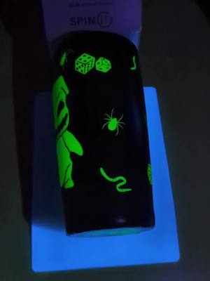 A post by @darthtink87 on TikTok caption: Glow in the dark tumbler I made 💜💜💜 #thenightmarebeforechristmas #oogieboogie #tumbler