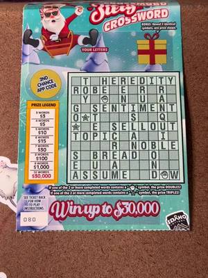 A post by @lhernandez0727 on TikTok caption: My two favorite things, Christmas and crosswords! #fyp #foryoupage #scratchoffticket #scratchers #scratchtok #scratchies #foryou #bno #merrychristmas #christmasscratchcard #crossword 