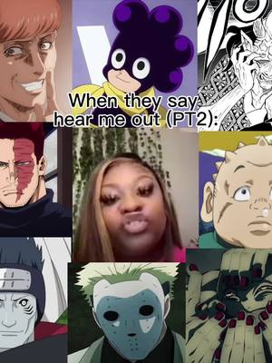 A post by @sxkura_mxochi on TikTok caption: Here’s a part 2 bc I forgot a bunch of people in part 1 so yeah. I just got into a car accident. #floch #mineta #hantengu #endeavor #shigechi #kisame #shigechi #jjba #kny #naruto #aot #mha #tokyoghoul #fyp #foryou