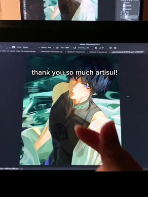 A post by @minghuaa on TikTok caption: i only got to posting the unboxing video now~ but here’s a look into the process of drawing scaramouche! #artisul #displaytablet #genshin #GenshinImpact #scaramouche 