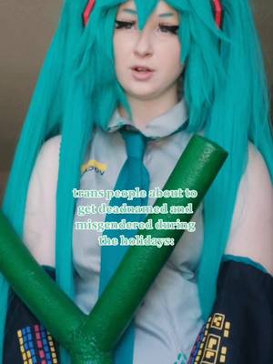 A post by @honeycosplayy.s on TikTok caption: I FEEL FOR U GUYS IT SUCKS :( // #miku #vocaloid #hatsunemiku #lgbtq #trans 