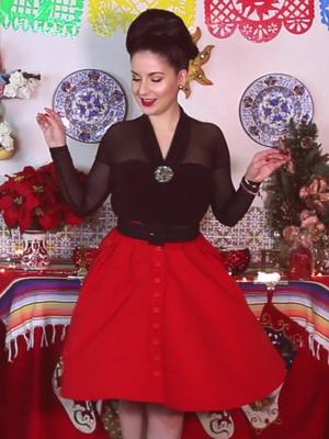 A post by @nena_moreno1 on TikTok caption: ✨ #FelizNocheBuena/ #HappyHolidays ✨ May your holidays bee filled with love and magic. #holidayoutfit #christmasoutfit #vintageholidayoutfit #cinedeoromexicano #oldhollywoodglam #mexicanpinup #estilovintage #navidadentiktok 