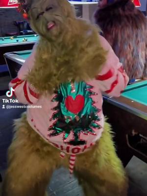 A post by @monsterzincofficial on TikTok caption: Merry Christmas you filthy animals 🎄#jesswestcostumes #holidayparty #christmas #handmade #merrychristmas #jameson #shots #thegrinch #thegrinchwhostolechristmas #thegrinchtiktoks