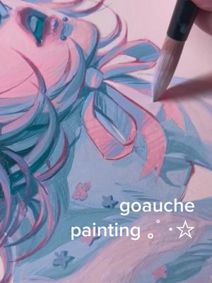 A post by @soulroho on TikTok caption: painting my oc domie with gouache for the first time ｡ﾟ･. 🎀  #art #artist #artwork #sketch #gouache #sketchbook #painting #paint #doodle 