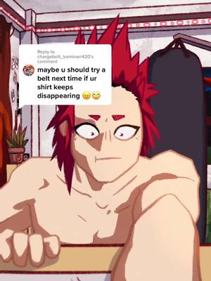 A post by @red.riot__kirishima on TikTok caption: Replying to @chargebolt_kaminari420 my shirts keep running away from me 😔 im too manly #redriot #fyp #ua #uadormlife #foryoupage 