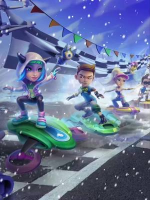 A post by @hoverworldonline on TikTok caption: What a great snowy day for the race! ❄️  #christmas2022 #newyear2023 #gamingcommunity #hoverboard #hoverworld #indiegames #gamingtiktok #foryourpage