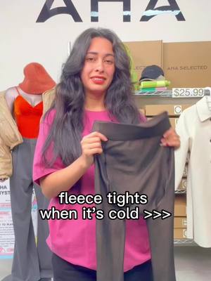 A post by @ahaoutfit on TikTok caption: fleece tights when it’s cold😘#outfit #fashion #findyourstyle #ahaselected #fleecelinedtights #fleecetights 