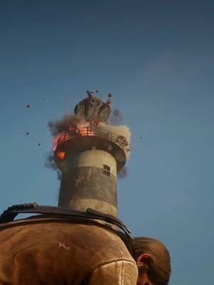 A post by @cohnjunningham on TikTok caption: dynamite prank at the lighthouse #rdr2 #rdr #reddead #reddeadredemption2 #reddeadredemption #reddeadonline #gta #gta5 #gtav #grandtheftauto #grandtheftauto5 #grandtheftautov #gtaonline #rockstar #rockstargames 