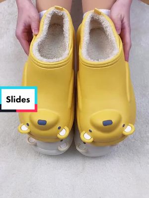 A post by @homljie_us on TikTok caption: it is the most beautiful in winter#slides #slideshow #outfitldeas #homeshoes #fashion #fy #fyp #cloudyslippers #slippersflipchallenge